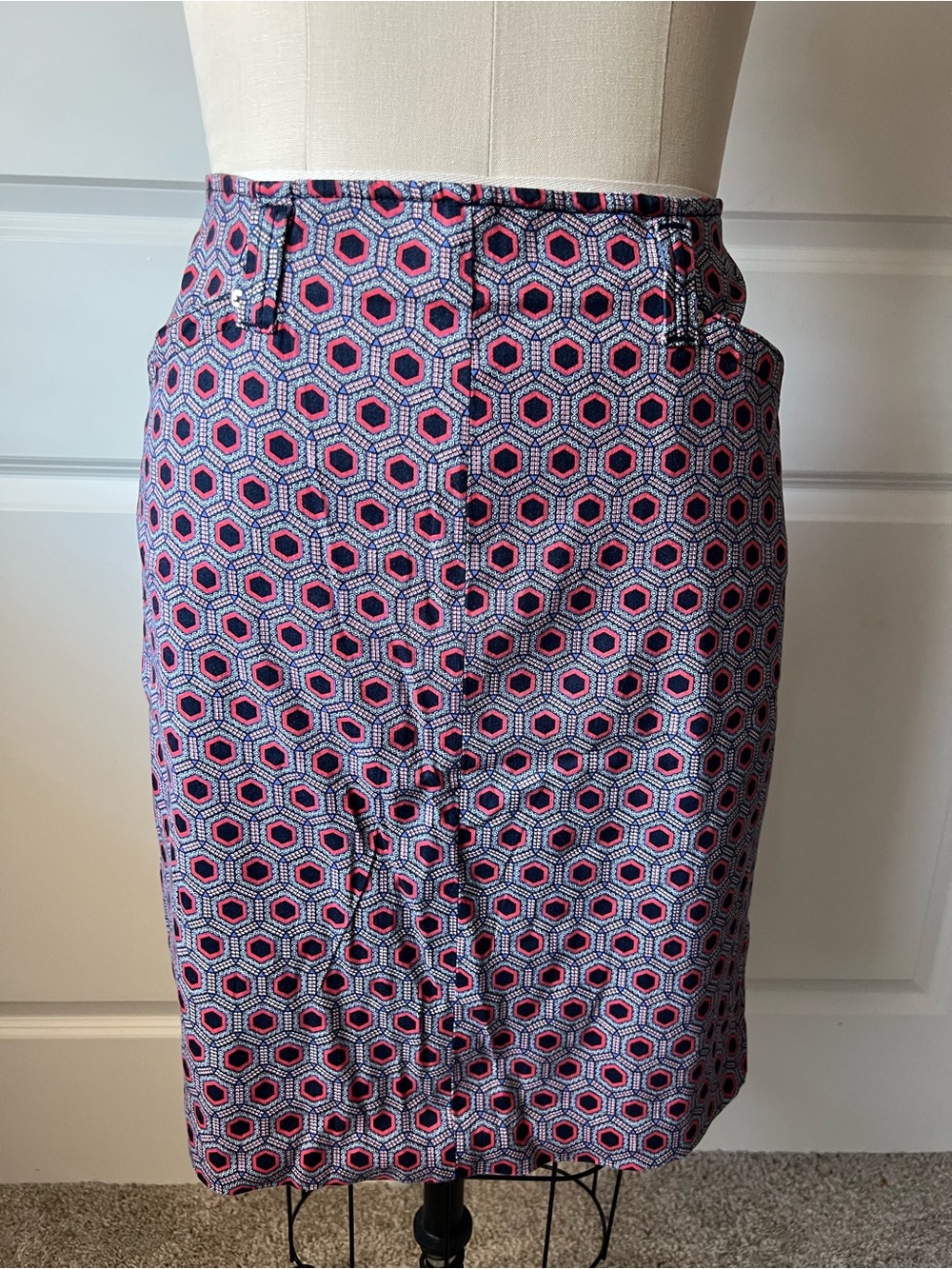 Ellen Tracy Geometric Hexagon Pencil Skirt in Pink and Blue